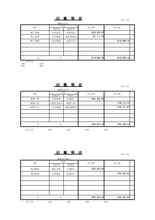 记账凭证模板A4三张