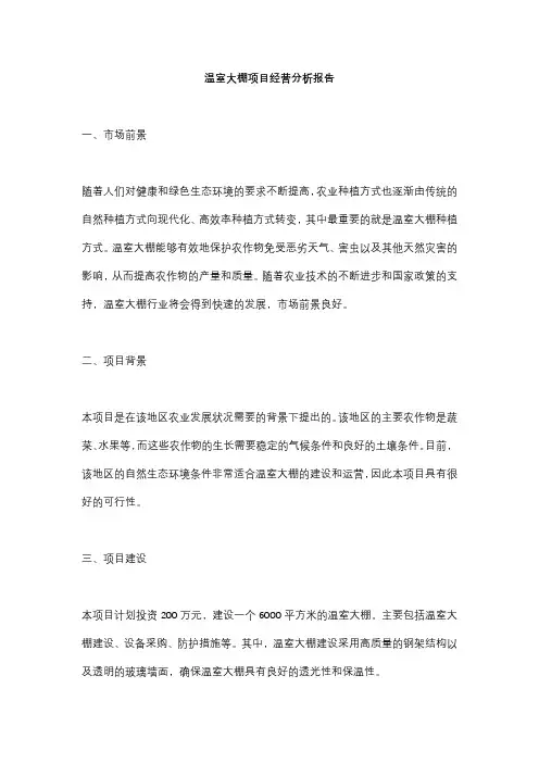 温室大棚项目经营分析报告