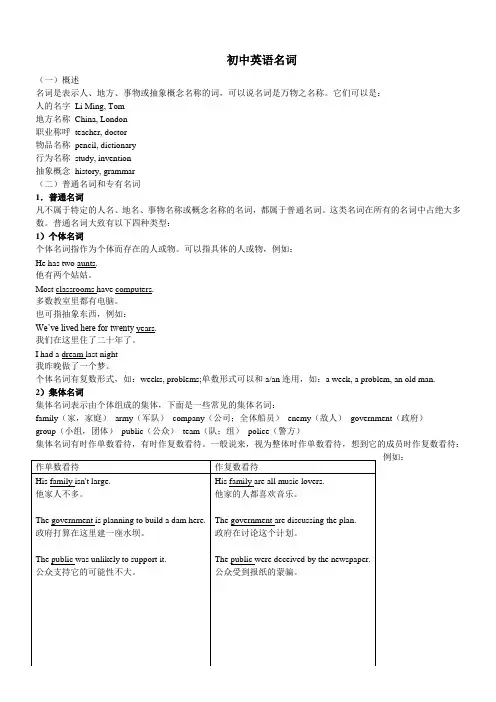 初中英语名词