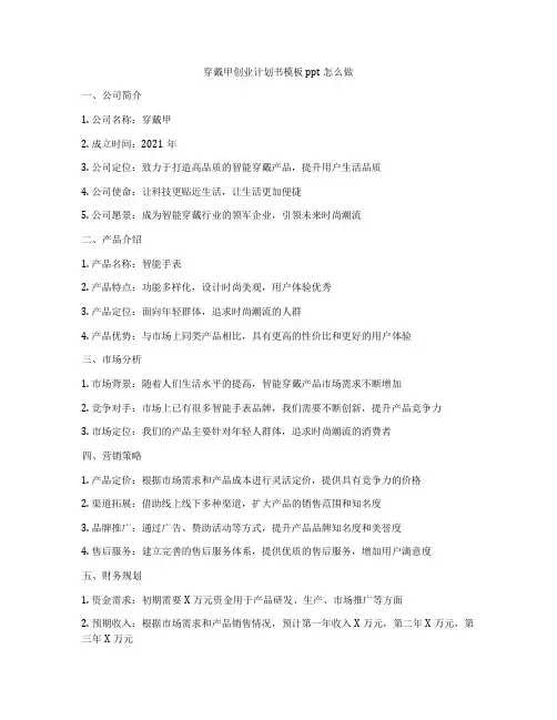 穿戴甲创业计划书模板ppt怎么做