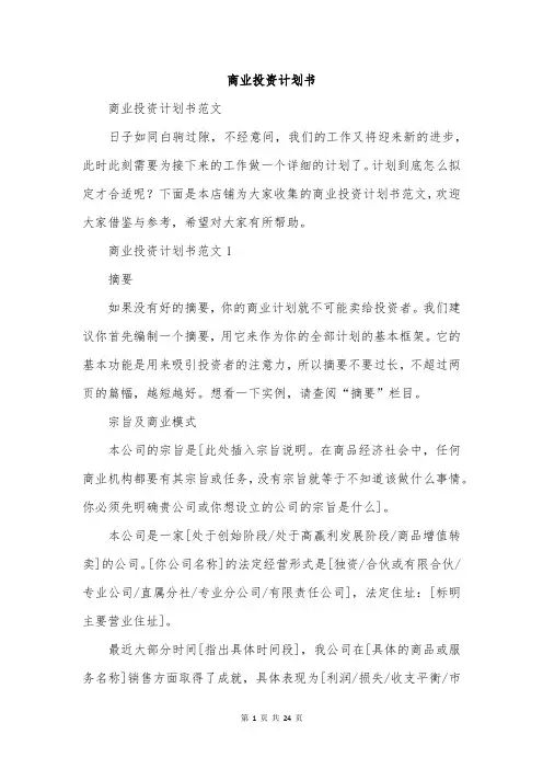 商业投资计划书