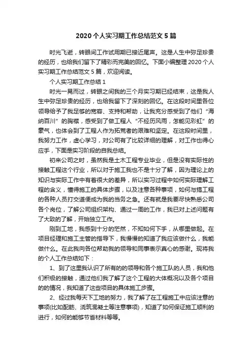 2020个人实习期工作总结范文5篇
