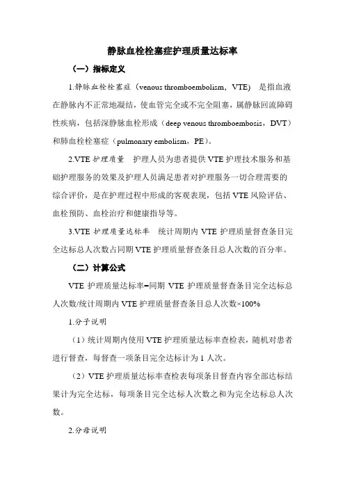静脉血栓栓塞症护理质量达标率(附质控检查标准))