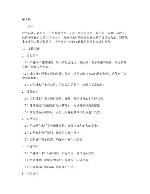 水厂巡视工年底工作总结(3篇)