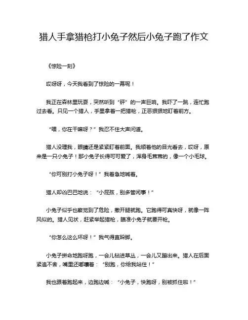 猎人手拿猎枪打小兔子然后小兔子跑了作文