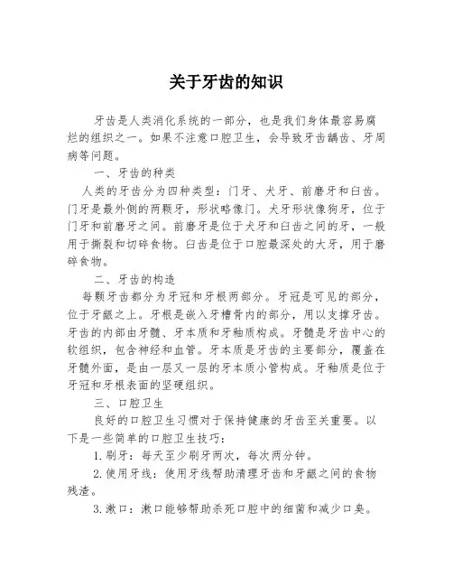 关于牙齿的知识