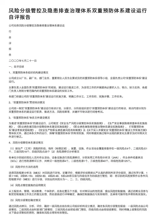 风险分级管控及隐患排查治理体系双重预防体系建设运行自评报告