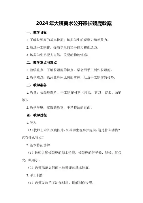 2024年大班美术公开课长颈鹿教案