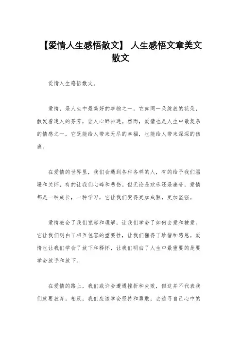 【爱情人生感悟散文】 人生感悟文章美文散文
