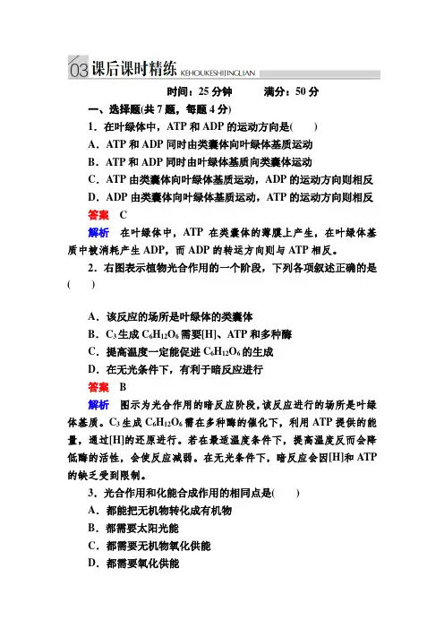 (完整word)《金版教程》2017届高三生物总复习人教版必修一课后课时精炼第5章细胞的能量供应和利