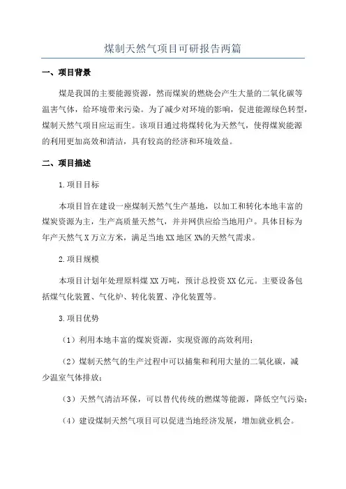 煤制天然气项目可研报告两篇