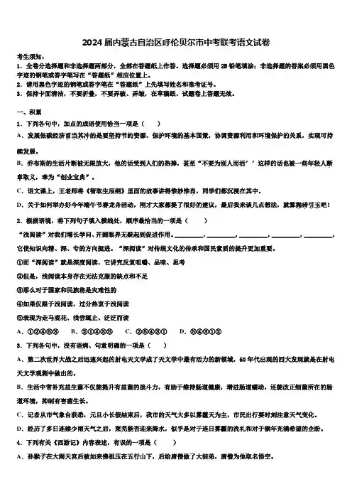 2024届内蒙古自治区呼伦贝尔市中考联考语文试卷含解析