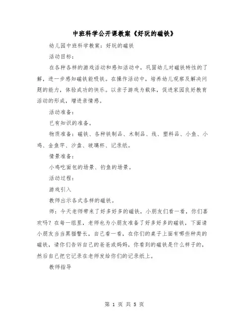 中班科学公开课教案《好玩的磁铁》（2篇）
