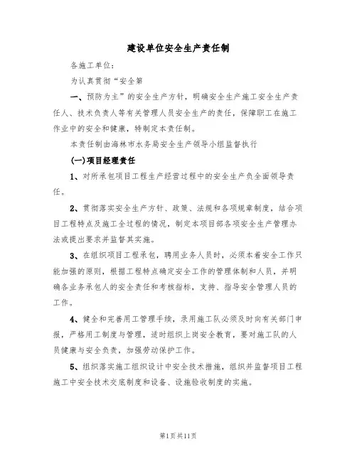 建设单位安全生产责任制（四篇）