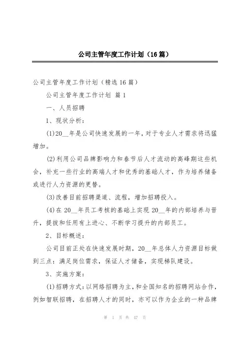 公司主管年度工作计划(16篇)