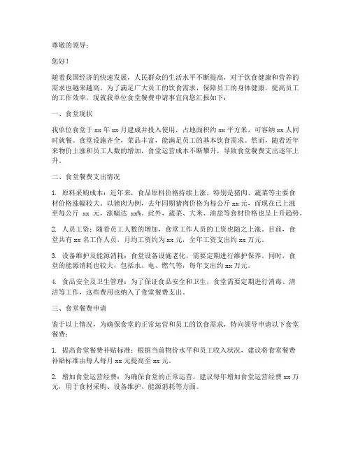 申报食堂餐费的申请报告