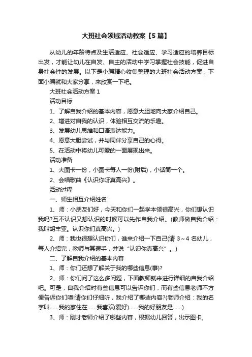大班社会领域活动教案【5篇】