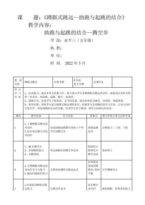 蹲踞式跳远(教案)人教版体育五年级下册