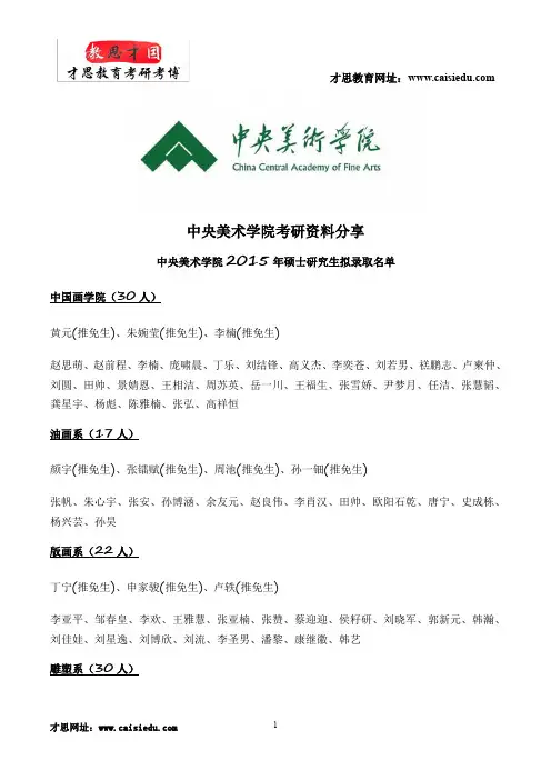 中央美术学院2015年硕士研究生拟录取名单