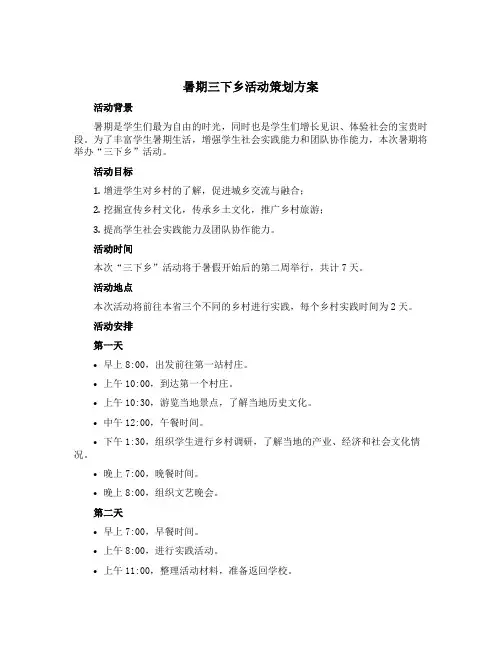 暑期三下乡活动策划方案