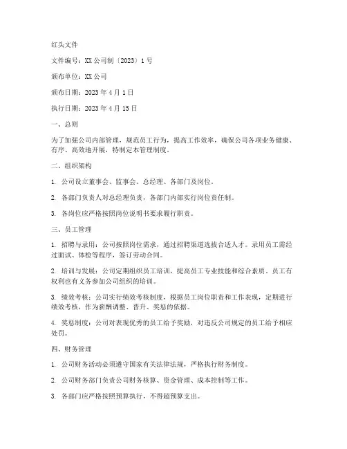 公司管理制度文件红头文件
