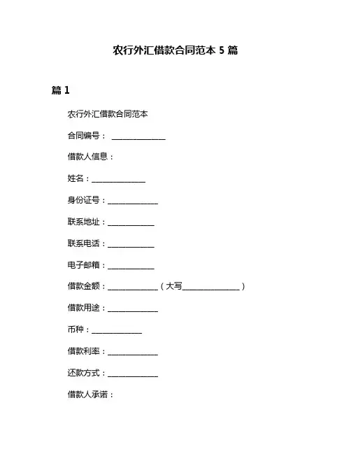 农行外汇借款合同范本5篇