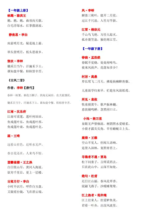 (完整版)小学生1-6年级必背古诗词打印版