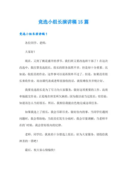 竞选小组长演讲稿15篇