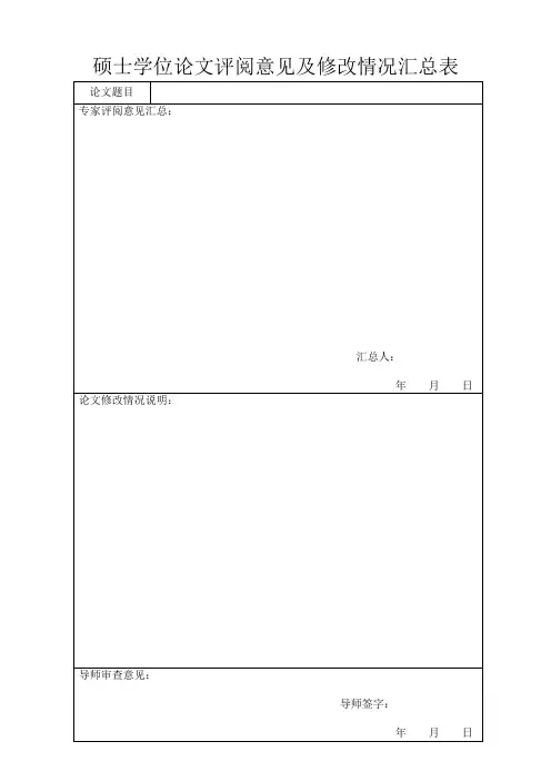 硕士学位论文评阅意见及修改情况汇总表