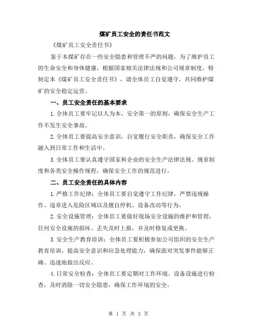 煤矿员工安全的责任书范文