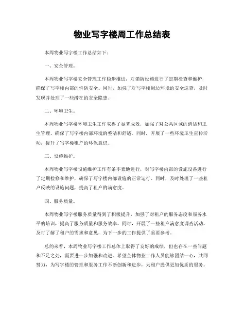物业写字楼周工作总结表