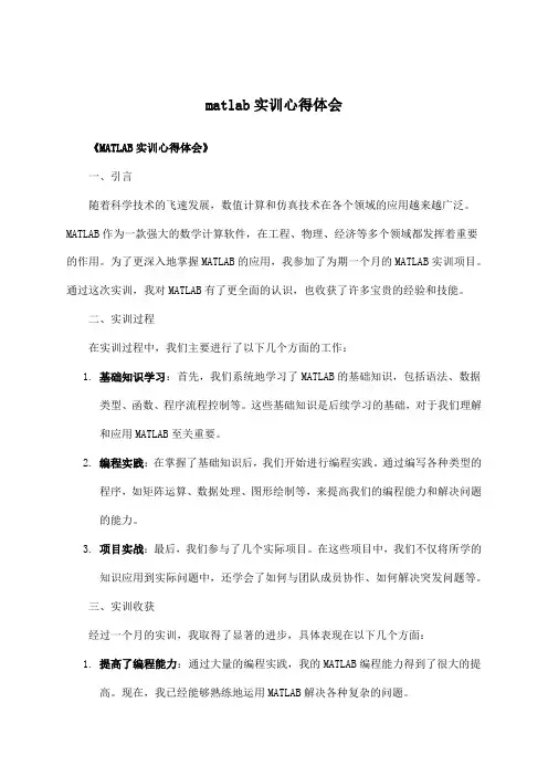 matlab实训心得体会