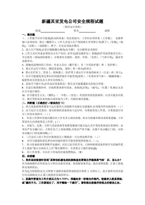 电厂新员工安规考试