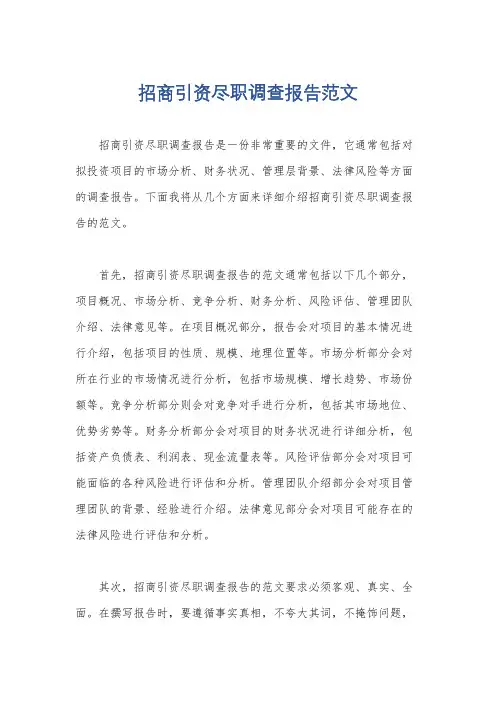 招商引资尽职调查报告范文