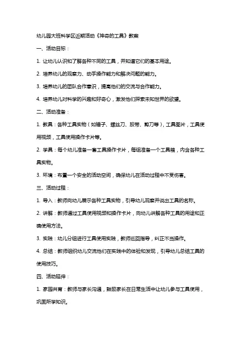 幼儿园大班科学区近期活动《神奇的工具》教案