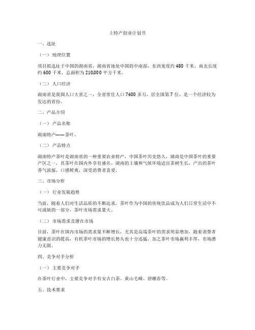 土特产创业计划书