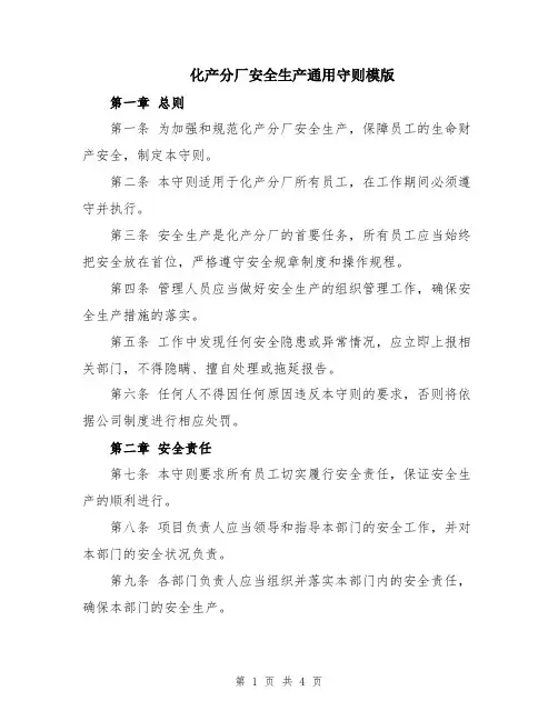 化产分厂安全生产通用守则模版