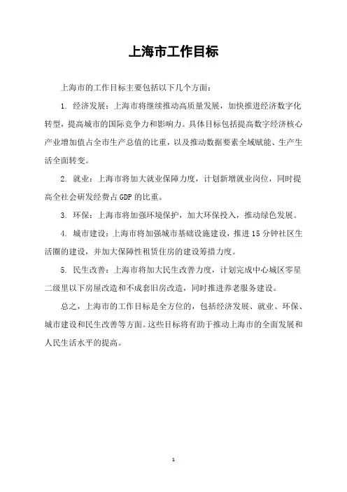 上海市工作目标