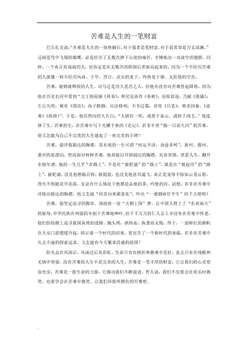 苦难是人生的一笔财富