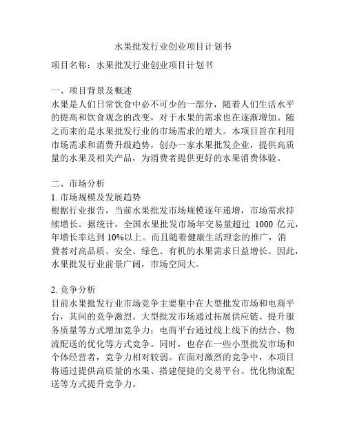 水果批发行业创业项目计划书