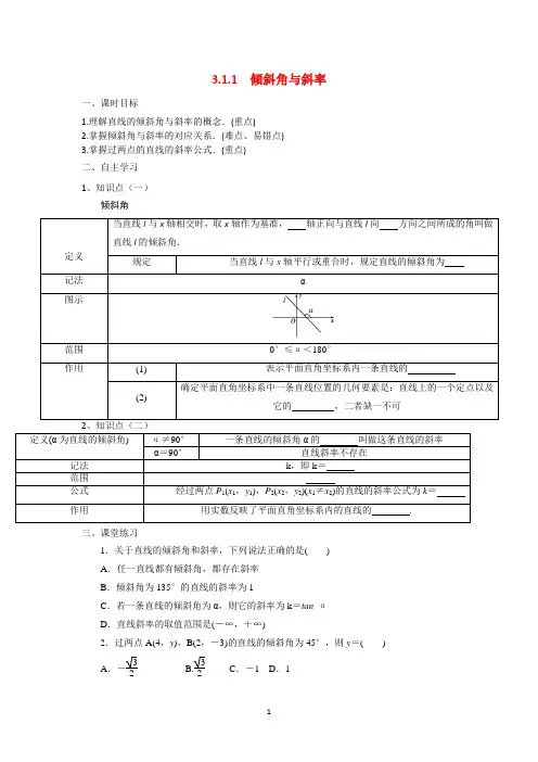 倾斜角与斜率(优秀经典导学案)