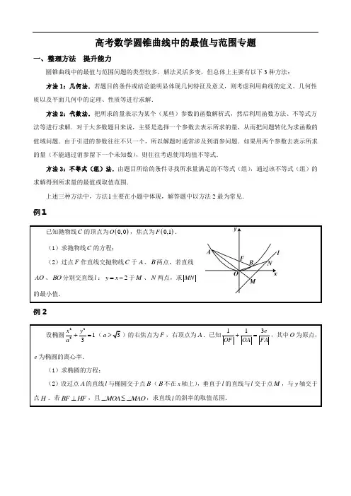 高考数学圆锥曲线中的最值与范围专题