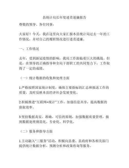 县统计局长年度述责述廉报告