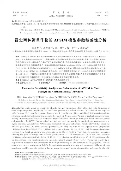 晋北两种饲草作物的APSIM模型参数敏感性分析