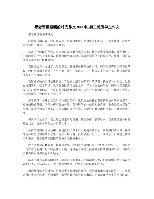 想念那段温暖的时光作文800字_初三优秀学生作文