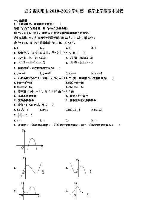 辽宁省沈阳市2018-2019学年高一数学上学期期末试卷