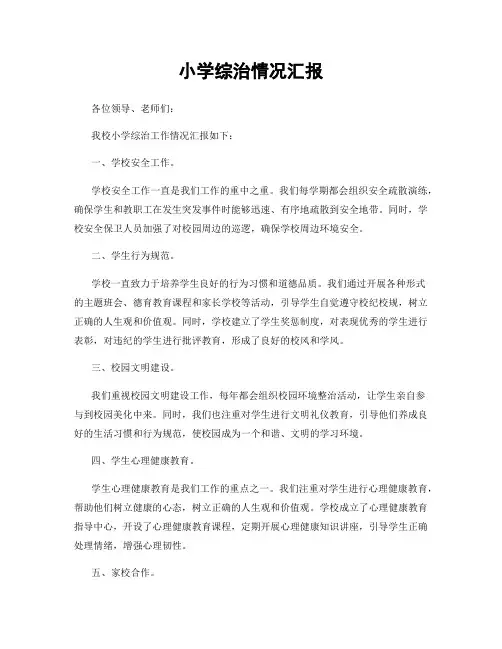 小学综治情况汇报