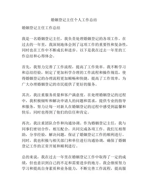 婚姻登记主任个人工作总结