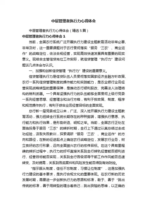 中层管理者执行力心得体会（精选5篇）