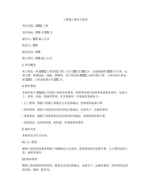 工程施工报价方案表